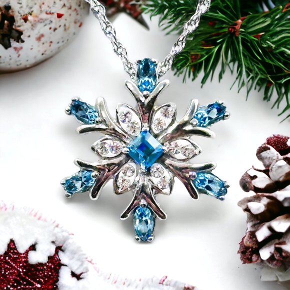 Kaleidoscope Sterling Snowflake Necklace w/Swarovski Crystals - New in Box - Picture 5 of 12
